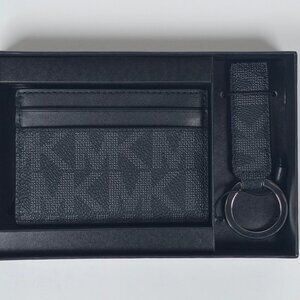 Michael Kors Black Logo Card Case & Key Fob Set